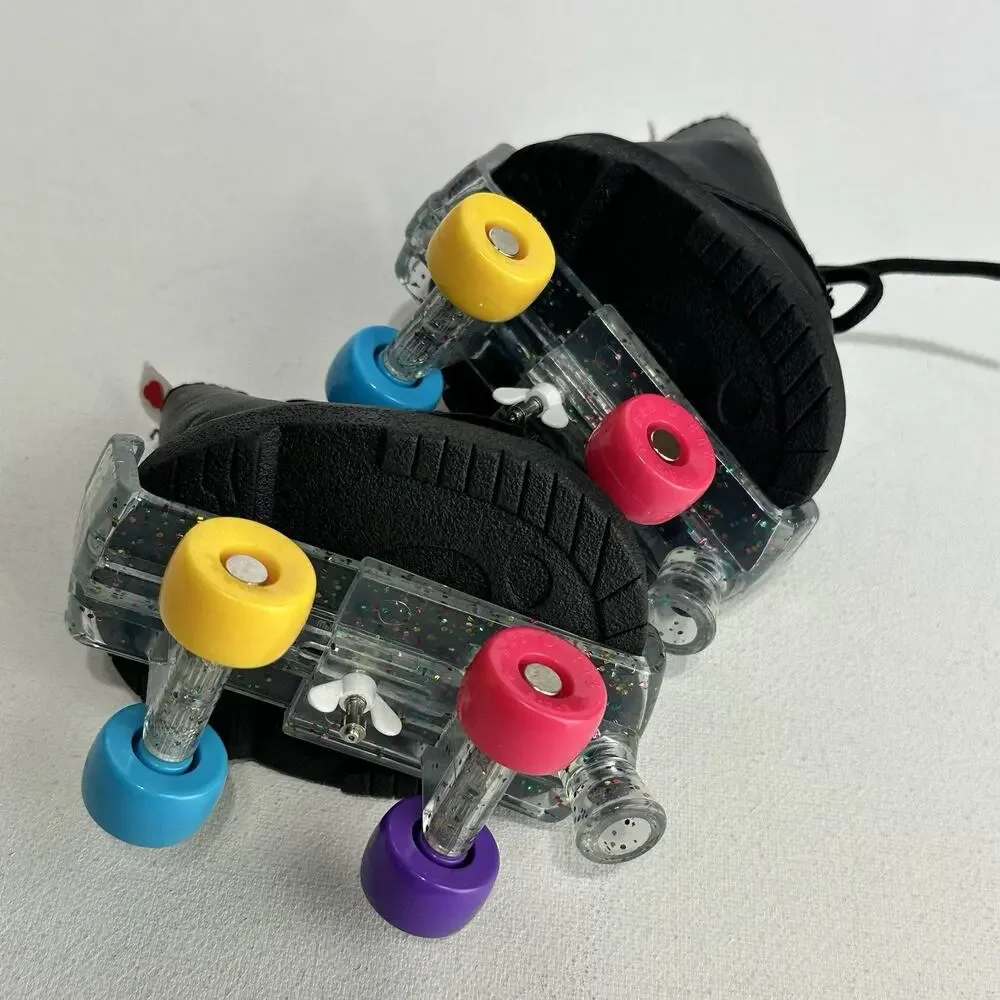 Build-A-Bear Workshop rainbow glitterRoller Skates Adjustable and black Shoes